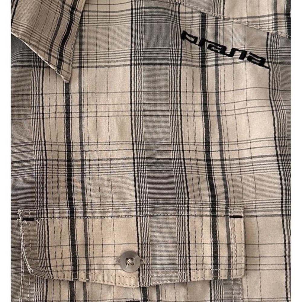 Prana Button Down Shirt Mens Large Gray Plaid Modal Blend Short Sleeve